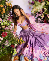 Lavender Floral Printed Embellished Lehenga Set