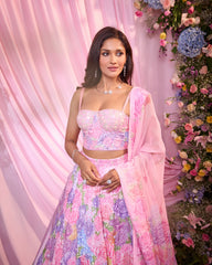 Rose Multicolour Embroidered Lehenga Set