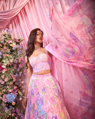 Rose Multicolour Embroidered Lehenga Set