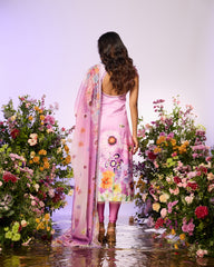 Lavender Crystal Flower Embellished Kurta Set