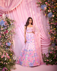 Rose Multicolour Embroidered Corset Lehenga Set