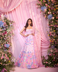 Rose Multicolour Embroidered Corset Lehenga Set