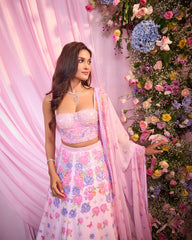 Rose Multicolour Embroidered Corset Lehenga Set