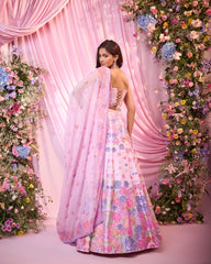 Rose Multicolour Embroidered Corset Lehenga Set