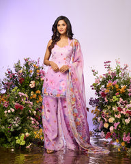 Lavender Rainbow Flower Embellished Sharara Set