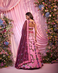 Rose Maroon Pink Embroidered Lehenga Set