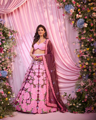 Rose Maroon Pink Embroidered Lehenga Set