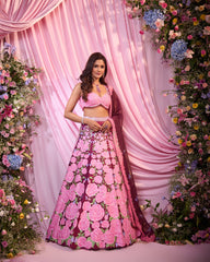 Rose Maroon Pink Embroidered Lehenga Set