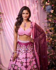 Rose Maroon Pink Embroidered Lehenga Set