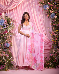 Rose Ombré Pink Embroidered Anarkali Set
