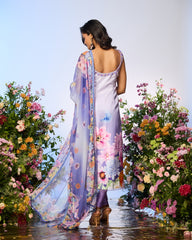 Lilac Blue Crystal Printed Embellished Kurta Set