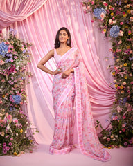 Rose Baby Pink Embroidered Pre-Drape Saree Set