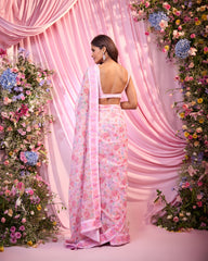 Rose Baby Pink Embroidered Pre-Drape Saree Set