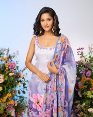 Lilac Blue Crystal Printed Embellished Kurta Set