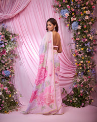 Rose Powder-Pink Embroidered Pre-Drape Saree Set