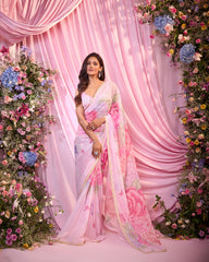 Rose Powder-Pink Embroidered Pre-Drape Saree Set