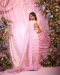 Rose Pink Embroidered Pre-drape Saree Set