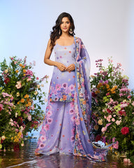 Lilac Blue Printed Embellished Sharara Set