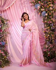 Rose Pink Embroidered Pre-drape Saree Set