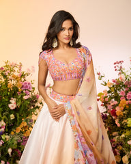 Ochre Yellow Crystal Printed Embroidered Lehenga Set