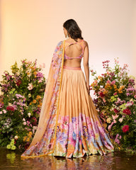 Ochre Yellow Printed Embellished Lehenga Set