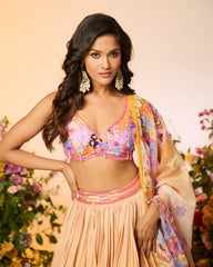 Ochre Yellow Printed Embellished Lehenga Set