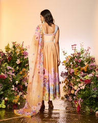 Ochre Yellow Printed Embellished Anarkali Set