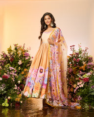 Ochre Yellow Printed Embellished Anarkali Set