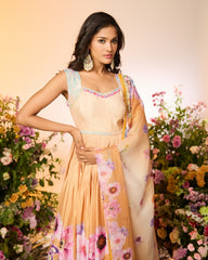 Ochre Yellow Printed Embellished Anarkali Set
