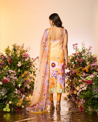 Ochre Yellow Printed Embellished Kurta Set