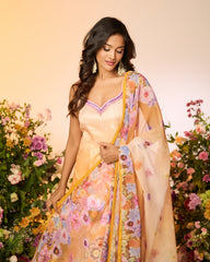 Ochre Yellow Printed Embellished Kurta Set