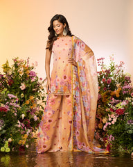 Ochre Yellow Printed Embellished Sharara Set