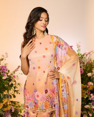 Ochre Yellow Printed Embellished Sharara Set