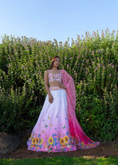 Pink White Floral Embroidered Lehenga Set