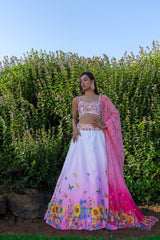 Pink White Floral Embroidered Lehenga Set