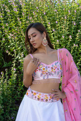 Pink White Floral Embroidered Lehenga Set