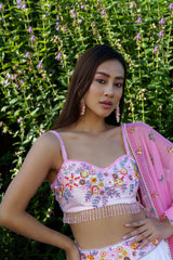 Pink White Floral Embroidered Lehenga Set