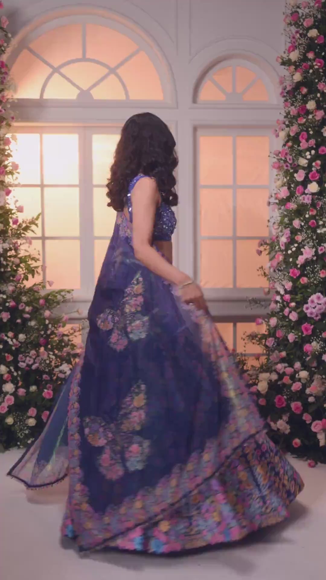 Royal Blue-Multicolour Embroidered Lehenga Set