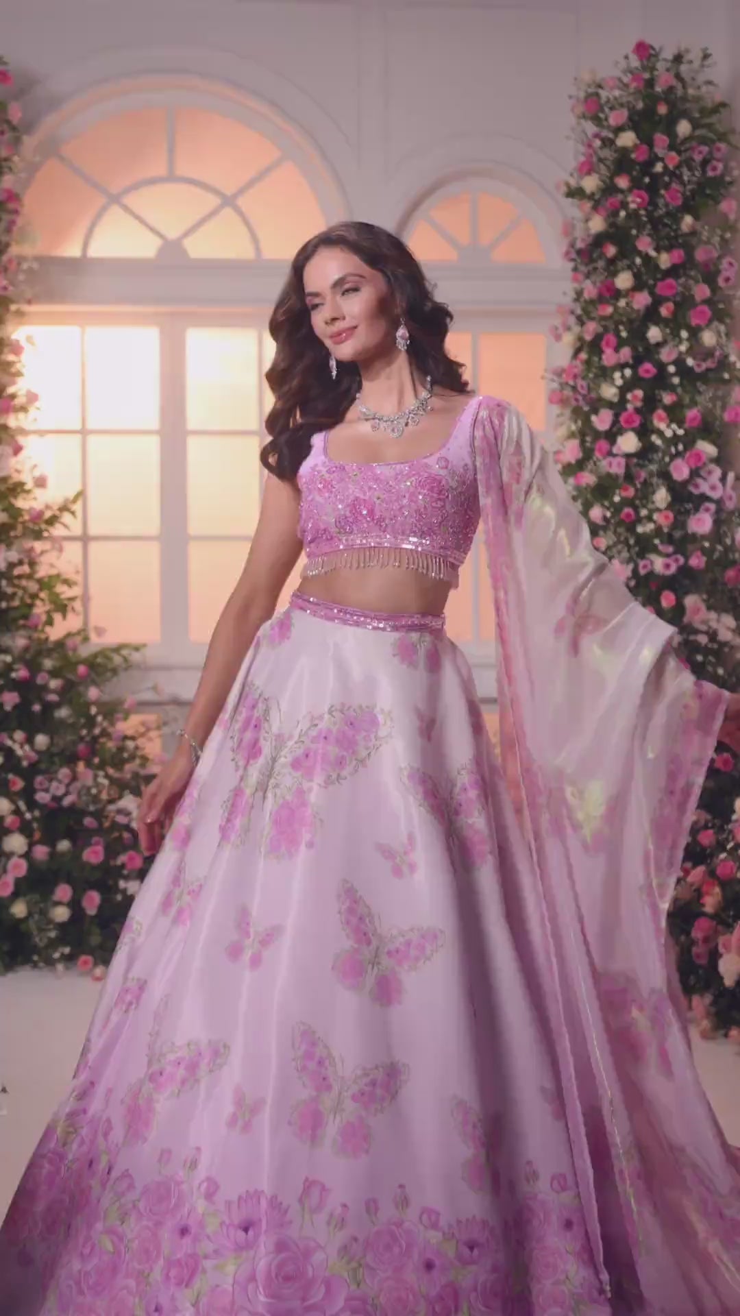 Pink Ombré Printed  Embroidered Lehenga Set