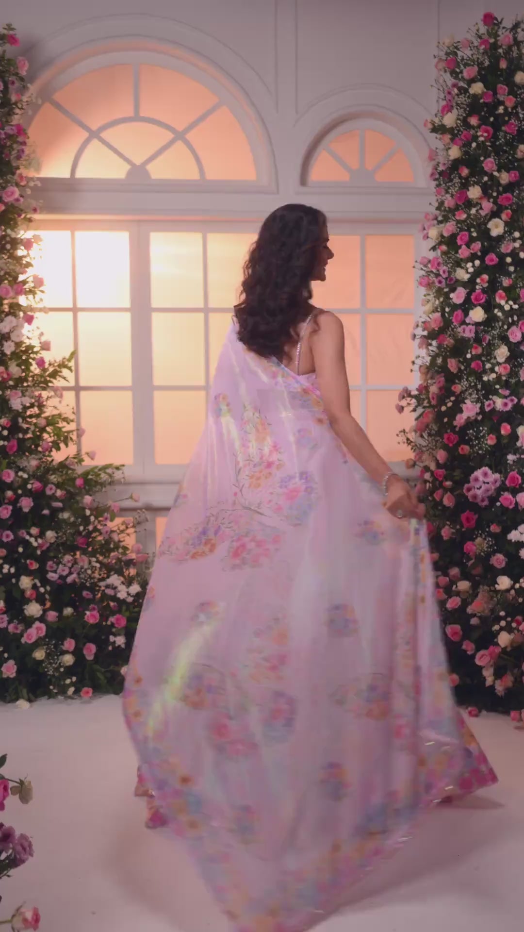 Rose Pink-Multicolor printed Embroidered Lehenga Set