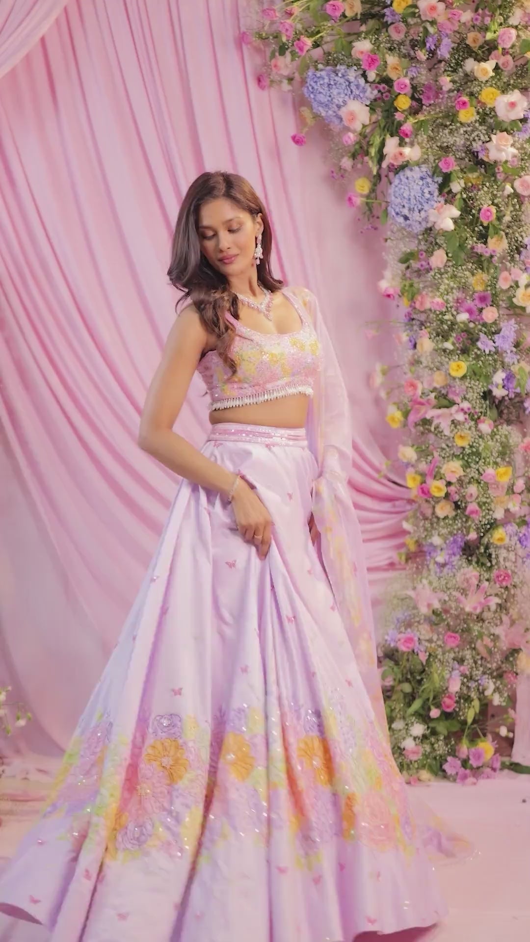 Rose Lavender Printed & Embroidered Lehenga Set