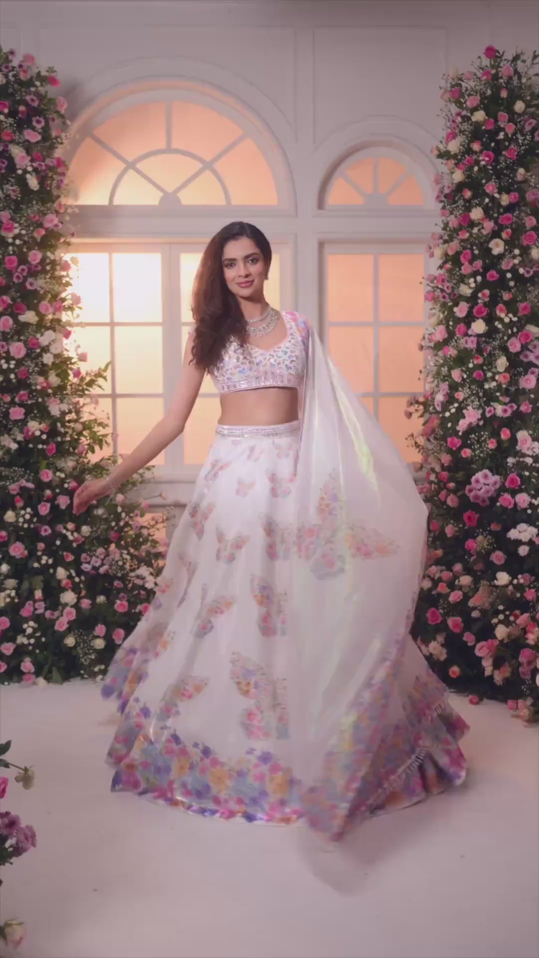 White-Multicolour Printed Embroidered Lehenga Set