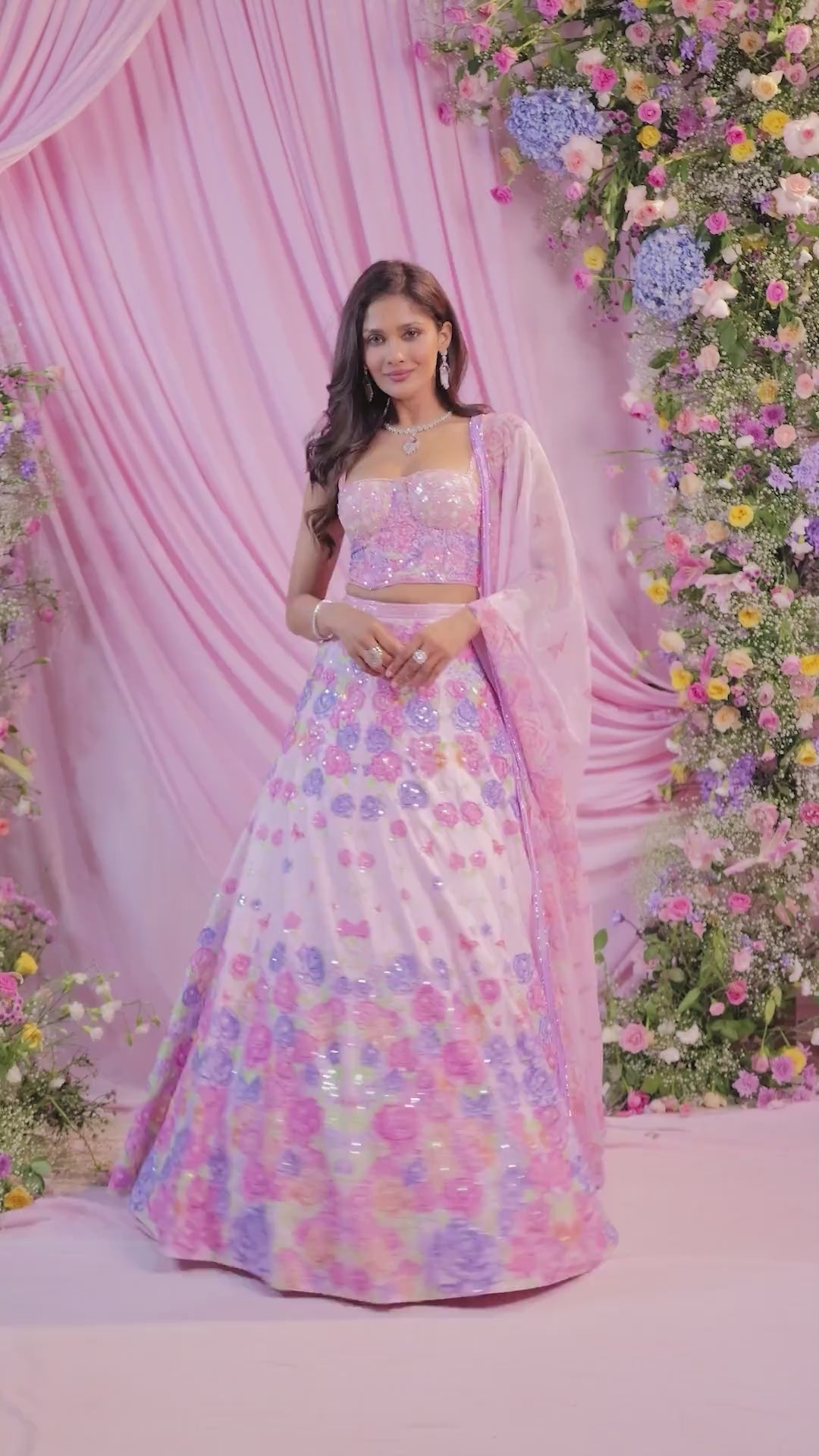 Rose Multicolour Embroidered Corset Lehenga Set